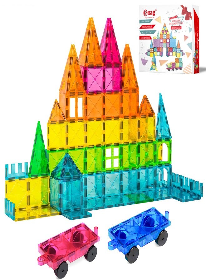 Bmag 100PCS Magnet Building Blocks with 2 Cars for Kids, Magnetic Tiles Stacking Building Set for Boys Girls, STEM Preschool Educational Learning Construction Toy - Image 1